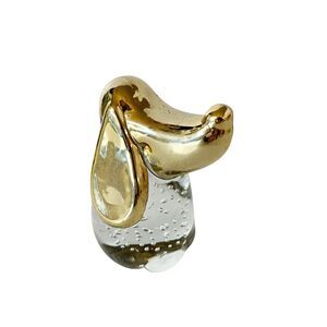 Vintage Clear Glass Paperweight Dog Controlled Bubbles with Gold Head Figurine